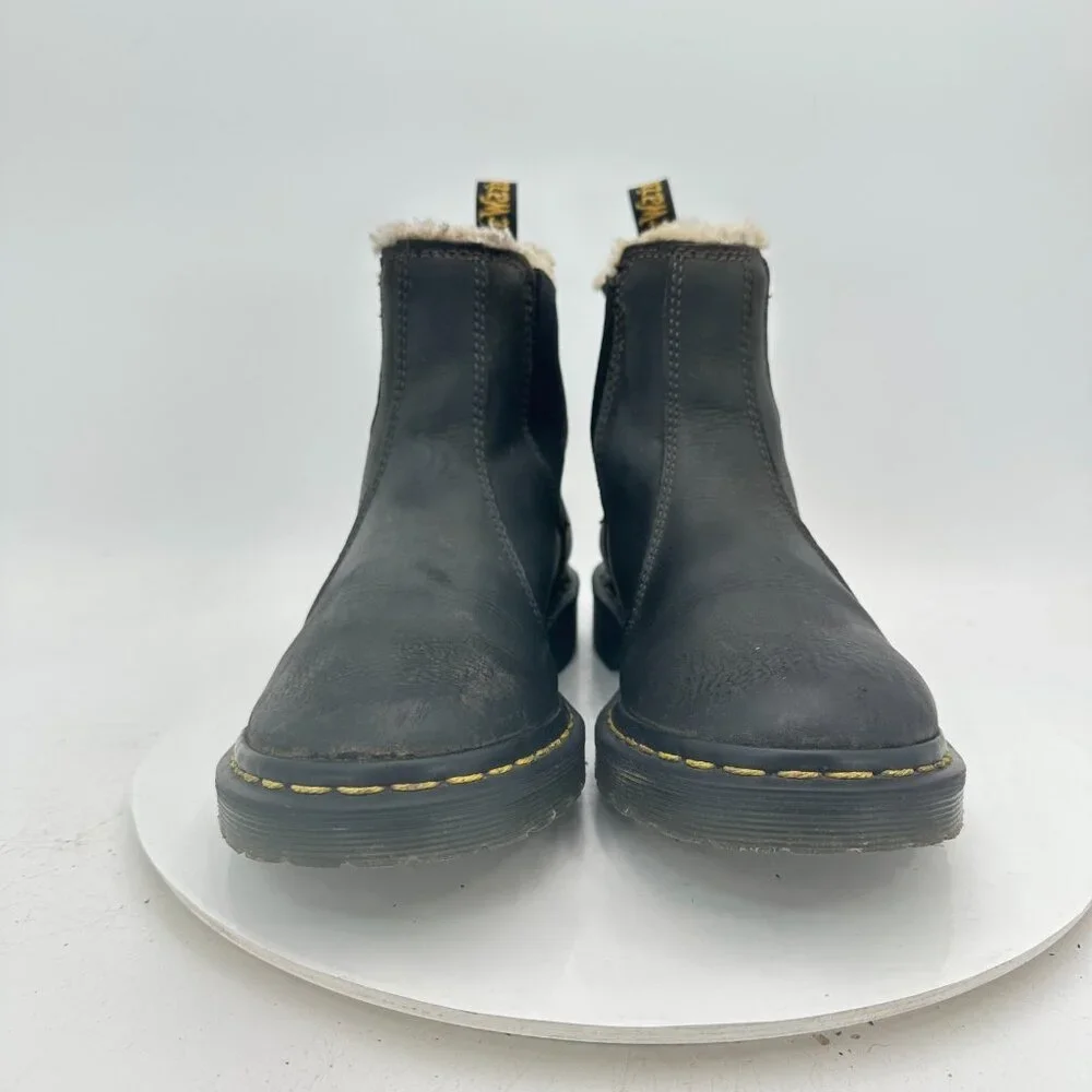 Dr. Martens Leonore Women Size 8 Black Leather Faux Fur Lined Chelsea Boot - Picture 2 of 11